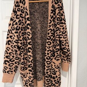 Time and Tru Tan and Black Animal Print Cardigan